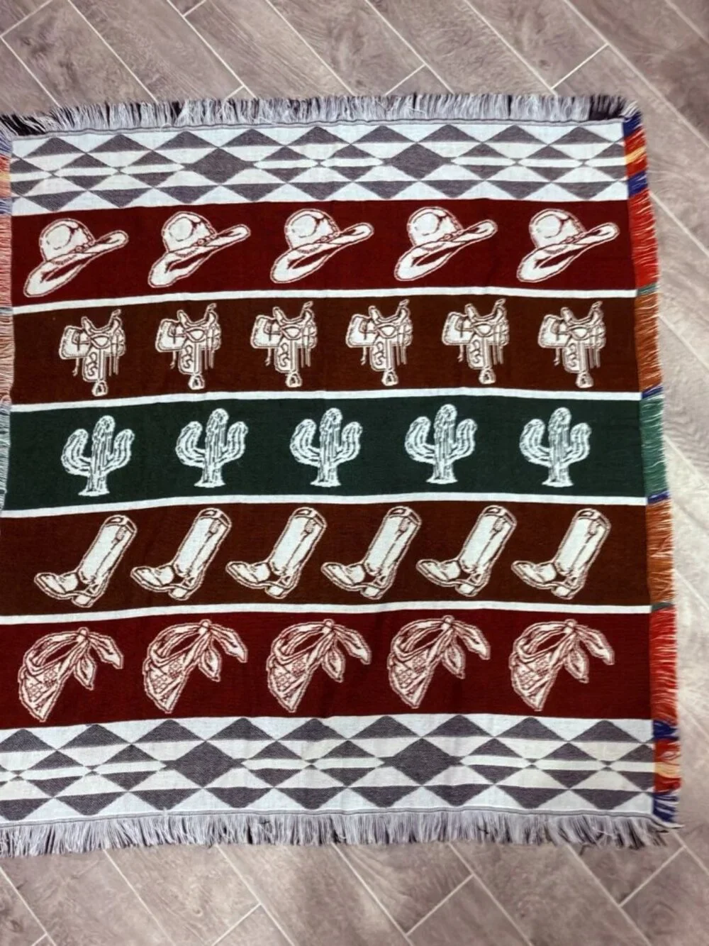 Biederlack VTG Southwestern Cowboy, Cactus Aztec Reversible Fringe Throw